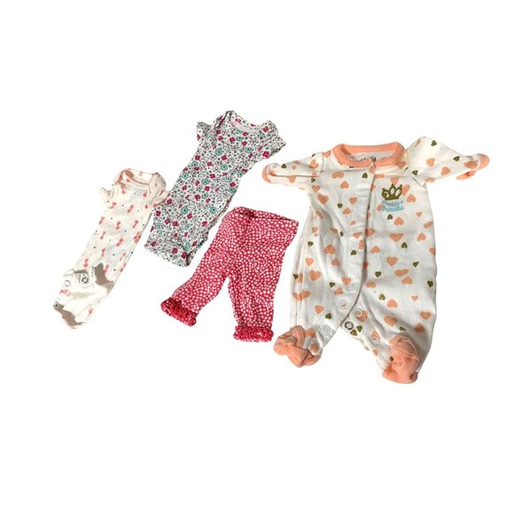 4 piece lot Girls Infant Baby Size Preemie pants 1 pece footed sleeper Bodysuit - Picture 2 of 6
